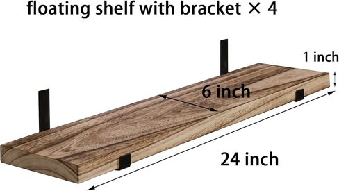 24 Inch Rustic Wood Floating Shelves for Wall Farmhouse Wooden Wall Shelves for Bathroom Kitchen Bedroom Living Room Set of 4 Dark Brown in Saudi Arabia