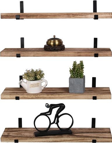 24 Inch Rustic Wood Floating Shelves for Wall Farmhouse Wooden Wall Shelves for Bathroom Kitchen Bedroom Living Room Set of 4 Dark Brown in Saudi Arabia