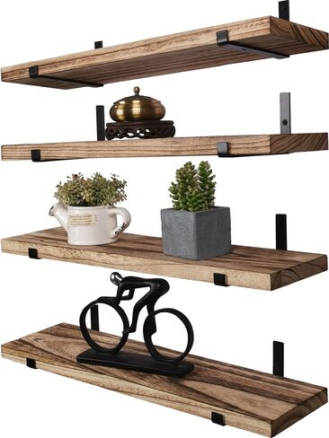 24 Inch Rustic Wood Floating Shelves for Wall Farmhouse Wooden Wall Shelves for Bathroom Kitchen Bedroom Living Room Set of 4 Dark Brown in Saudi Arabia