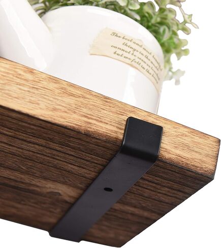 24 Inch Rustic Wood Floating Shelves for Wall Farmhouse Wooden Wall Shelves for Bathroom Kitchen Bedroom Living Room Set of 4 Dark Brown in Saudi Arabia
