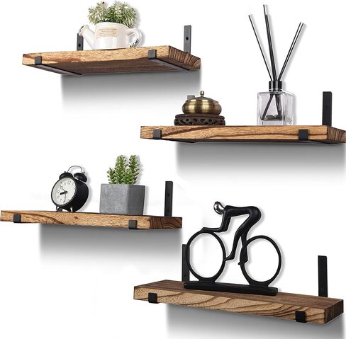 24 Inch Rustic Wood Floating Shelves for Wall Farmhouse Wooden Wall Shelves for Bathroom Kitchen Bedroom Living Room Set of 4 Dark Brown in Saudi Arabia