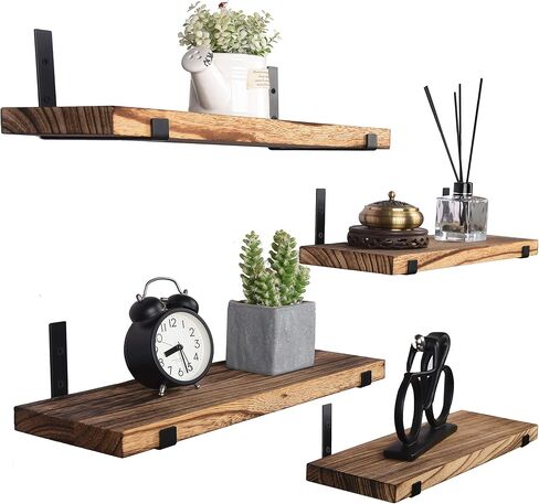 24 Inch Rustic Wood Floating Shelves for Wall Farmhouse Wooden Wall Shelves for Bathroom Kitchen Bedroom Living Room Set of 4 Dark Brown in Saudi Arabia
