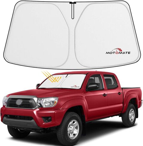 Windshield Sun Shade - Custom for Toyo-ta Tacoma 2016 2017 2018 2019 2020 2021 2022 2023 [4 Layers Nano Coating] with Storage Pouch Durable Material Foldable Car Sun Visor for UV Rays in Kuwait