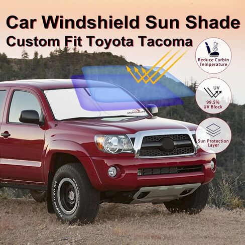 Windshield Sun Shade - Custom for Toyo-ta Tacoma 2016 2017 2018 2019 2020 2021 2022 2023 [4 Layers Nano Coating] with Storage Pouch Durable Material Foldable Car Sun Visor for UV Rays in Kuwait