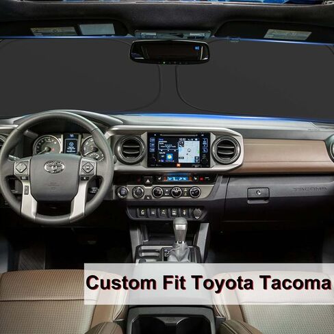 Windshield Sun Shade - Custom for Toyo-ta Tacoma 2016 2017 2018 2019 2020 2021 2022 2023 [4 Layers Nano Coating] with Storage Pouch Durable Material Foldable Car Sun Visor for UV Rays in Kuwait