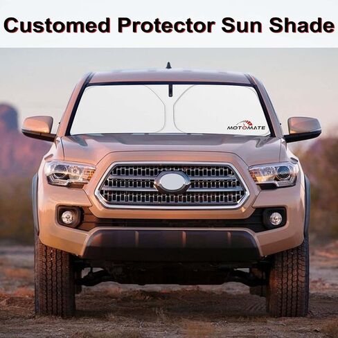 Windshield Sun Shade - Custom for Toyo-ta Tacoma 2016 2017 2018 2019 2020 2021 2022 2023 [4 Layers Nano Coating] with Storage Pouch Durable Material Foldable Car Sun Visor for UV Rays in Kuwait