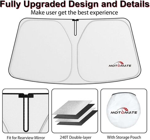 Windshield Sun Shade - Custom for Toyo-ta Tacoma 2016 2017 2018 2019 2020 2021 2022 2023 [4 Layers Nano Coating] with Storage Pouch Durable Material Foldable Car Sun Visor for UV Rays in Kuwait