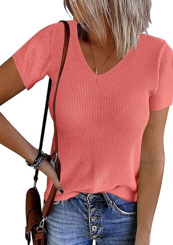 Allimy Womens Short Sleeve Knit Sweater Tops Summer Tops 2024 Clothes Trendy T Shirts in Saudi Arabia