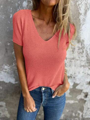 Allimy Womens Short Sleeve Knit Sweater Tops Summer Tops 2024 Clothes Trendy T Shirts in Saudi Arabia