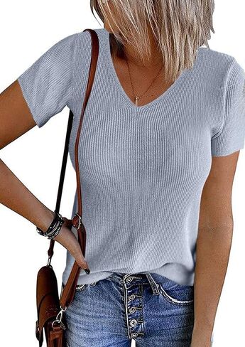 Allimy Womens Short Sleeve Knit Sweater Tops Summer Tops 2024 Clothes Trendy T Shirts in Saudi Arabia