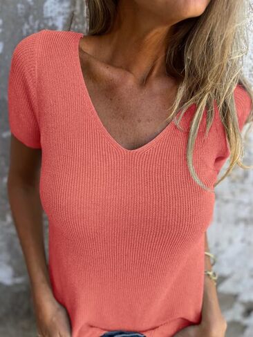 Allimy Womens Short Sleeve Knit Sweater Tops Summer Tops 2024 Clothes Trendy T Shirts in Saudi Arabia