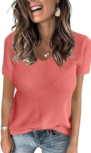 Allimy Womens Short Sleeve Knit Sweater Tops Summer Tops 2024 Clothes Trendy T Shirts in Saudi Arabia