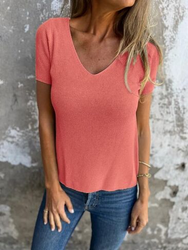 Allimy Womens Short Sleeve Knit Sweater Tops Summer Tops 2024 Clothes Trendy T Shirts in Saudi Arabia