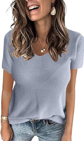 Allimy Womens Short Sleeve Knit Sweater Tops Summer Tops 2024 Clothes Trendy T Shirts in Saudi Arabia