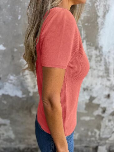 Allimy Womens Short Sleeve Knit Sweater Tops Summer Tops 2024 Clothes Trendy T Shirts in Saudi Arabia