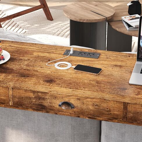 منافذ طاقة طويلة لتناول الطعام بثلاثة أدراج، طقم طاولة مطبخ بار مع مقاعد دائرية من البولي يوريثان، سهلة التجميع، بني in Kuwait