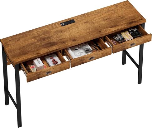 منافذ طاقة طويلة لتناول الطعام بثلاثة أدراج، طقم طاولة مطبخ بار مع مقاعد دائرية من البولي يوريثان، سهلة التجميع، بني in Kuwait