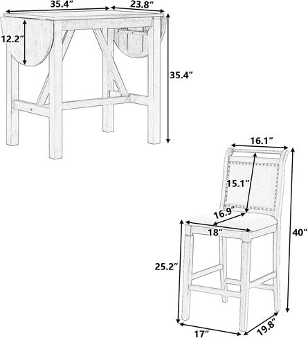 طقم طاولات خشبية مكون من 3 قطع مع كرسيين منجدين لتناول الطعام في الأماكن الصغيرة، أبيض + رمادي in Kuwait