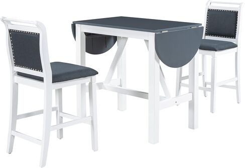 طقم طاولات خشبية مكون من 3 قطع مع كرسيين منجدين لتناول الطعام في الأماكن الصغيرة، أبيض + رمادي in Kuwait