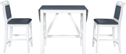 طقم طاولات خشبية مكون من 3 قطع مع كرسيين منجدين لتناول الطعام في الأماكن الصغيرة، أبيض + رمادي in Kuwait