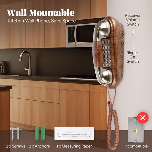 Landline Phones for Home Retro Corded Telephone, No AC Power Required, 3 SpeedDial Keys, Volume Adjustable, Ringer Optional, Wall Mount Vintage Telephone for House School in Saudi Arabia
