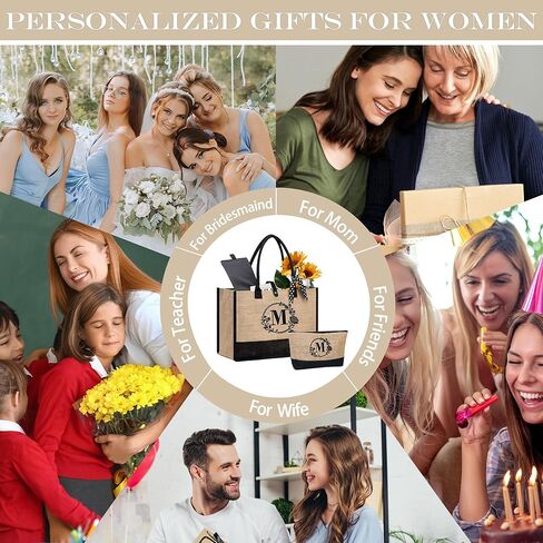BeeGreen هدايا عيد ميلاد للنساء حقيبة الجوت الأولية للأصدقاء الأم العروس تقدير الهدايا حقيبة الشاطئ حمل حقيبة مع مشبك مغناطيسي التطريز هدايا شخصية كبيرة لحفل الزفاف ب in Kuwait