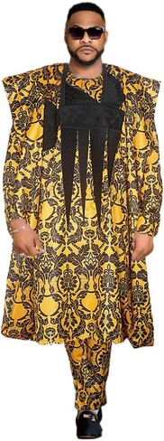 HD ملابس رجالي أفريقي التطريز Agbada بوبو قفطان قميص حريمي وسراويل مجموعة Dashiki 3 قطع وتتسابق in Kuwait