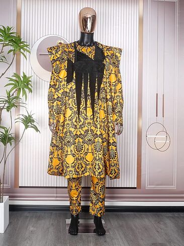 HD ملابس رجالي أفريقي التطريز Agbada بوبو قفطان قميص حريمي وسراويل مجموعة Dashiki 3 قطع وتتسابق in Kuwait