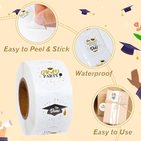 1000 قطعة من ملصقات التخرج، 2024 ملصقات قبعات التخرج لأختام مظاريف التخرج (1 بوصة) in Kuwait