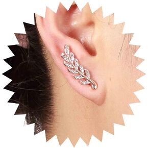 Vintage Crystal Leaf Ear Climber Earrings Gold Cz Leaf Crawler Earrings Rhinestone Ear Climber Crawler Earrings Tiny Cubic Leaf Earrings Jewelry for Women and Girls