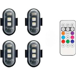 Wireless Led Strobe Lights with Remote, Anti-Collision Light USB Charging High Brightness Led Lights Warning Lights for Cars Drone Aircraft Motorcycle Bike(4 Pcs)