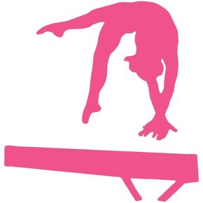 ملصقات حائط للفتيات - صورة ظلية لرياضة الجمباز - وردي فاقع - 30 بوصة × 30 بوصة - رسم قابل للتقشير واللصق in Kuwait