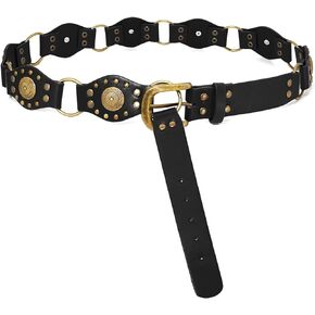 Western Belts for Women Vintage Rivet Leather Belts Cowgirl Punk Waist Belt for Skirts Jeans Dress
