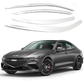 مجموعة أقنعة النوافذ المكونة من 4 قطع من واقيات المطر من AUTOCLOVER لسيارة Genesis G70 2017 2018 2019 2020 2021 2022 2023 / عاكسات النوافذ، ظلال فتحات التهوية خارج القناة (خط الكروم الأسود) in Kuwait