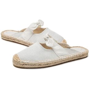 U-lite Women's Casual Bowknot Embellishment Slip-On Flats Loafers Flax Mule Shoes Espadrilles