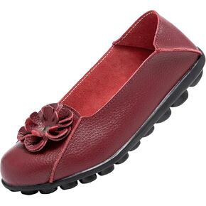 LINZHEN Women's Leather Loafers Slip On Flats Casual Round Toe Moccasins Wild Breathable Comfortable Walking Working Driving Long Standing Fashion Soft Shoes