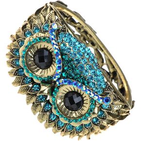 Alilang Owl Face Bracelet Antique Bird Crystal Rhinestone Costume Cuff Bangle