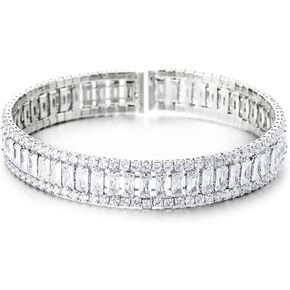 COOLSTEELANDBEYOND Womens Open Cuff Bangle Bracelet, All-around Cubic Zirconia Pave, Shinny Dazzling