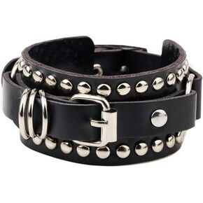 Punk Belt Rivet Leather Bracelet Personality Trendy Buckle Bracelet for Women and Men-Black
