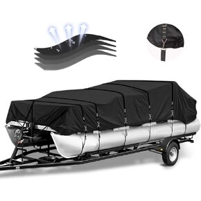 900D Heavy Duty Trailerable Pontoon Boat Cover for Winter Outside Storage, Waterproof Elastic Pontoon Boat Cover with Windproof Adjustable Metal Buckle Straps Fit 17ft-20ft Long (Black)