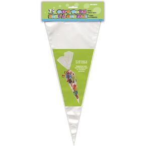 Clear Cellophane Cone Bags - Pack Of 25 - Large & Transparent Packaging For Treats, Gifts & Parties