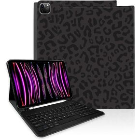 TopPerfekt for iPad Pro 11" 4th/3rd/2nd/1st Gen (2022/2021/2020/2018) Keyboard Case, Magnetically Absorbent, Auto Sleep/Wake, Support 2nd Gen Pencil Wireless Charge, with Pencil Holder - Black Leopard