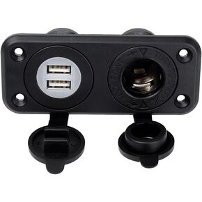 Jtron 1-Socket Cigarette Lighter Power Adapter DC Outlet Splitter 2.1A Waterproof Dual USB Slot Socket for RV Car Boat (Black)
