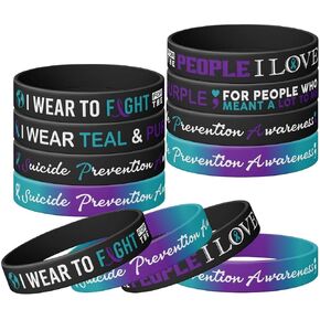 (12pack) Suicide Prevention Awareness Silicone Wristbands, I Wear Teal & Purple for People Who Meant A Lot to Me, Teal & Purple Wristband Bracelet, Stretch Wristbands Unisex Size for Women Men Teen-3