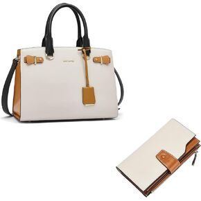 BOSTANTEN Women Leather Handbag Designer Satchel Purses Top Handle Shoulder Totes Crossbody Bag Bundle with Womens Wallet Leather Wallets Large Capacity Cash Cluth Zipper Purses