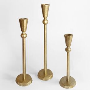 Iron Gold Taper Candle Holder - Set of 3 Decorative Gold Candlesticks - Brass Candlestick Holder for Wedding, Dinning, Party - Vintage Candle Holder