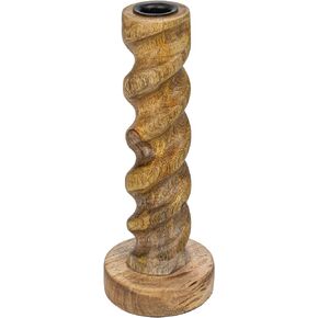 Creative Co-Op Hand-Carved Mango Wood Twisted Taper Candle Holder, Natural
