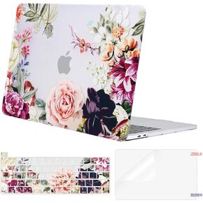 MOSISO Compatible with MacBook Pro 13 inch Case M2 2024, 2023, 2022-2016 A2338 M1 A2251 A2289 A2159 A1989 A1708 A1706, Plastic Rose Leaves Hard Shell Case&Keyboard Cover&Screen Protector, Transparent
