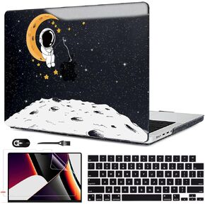 2021 2022 2023 M3 MacBook Pro 14 inch Case A2918 A2992 A2779 M2 M1 A2442 Cover, Glitter Crystal Black Printed Plastic Hard Shell Case for Mac 14 M3 2023 Touch ID, Astronauts & Spacecraft