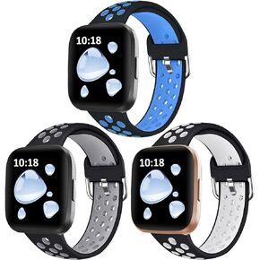 Vanet Bands Compatible with Fitbit Versa/Versa 2/Versa Lite/Special Edition, 3 Packs Soft Silicone Sport Replacement Wristband Compatible with Fitbit Versa Bands for Men Women, Small Large